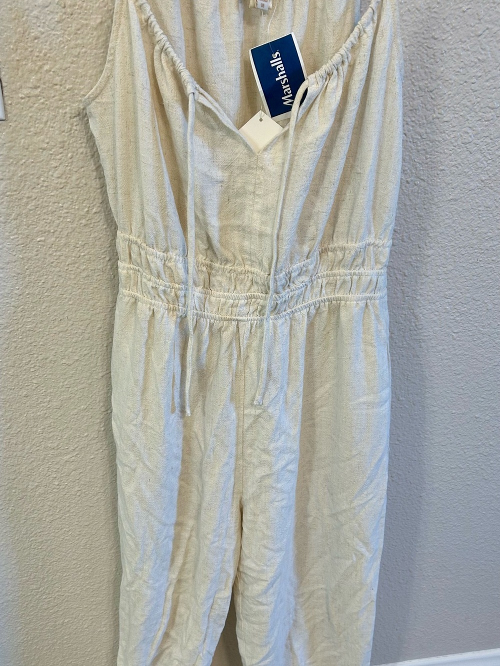 Monteau Cream/Tan  Women’s one piece Romper with Drawstring